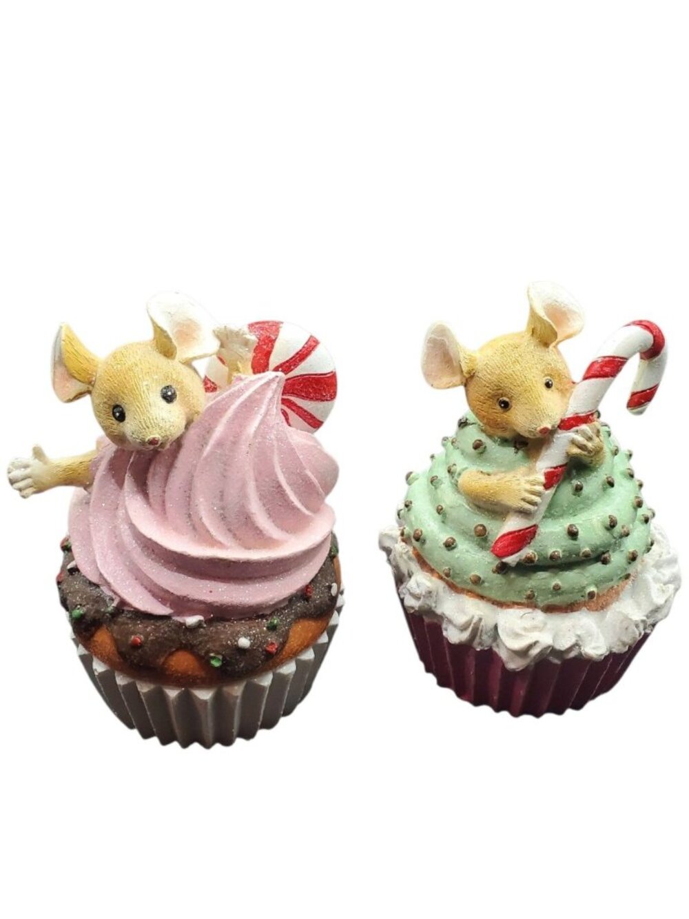 Regency International Resin Mouse-On Cupcake Figurines Set Of 2 Pink & Green "6"